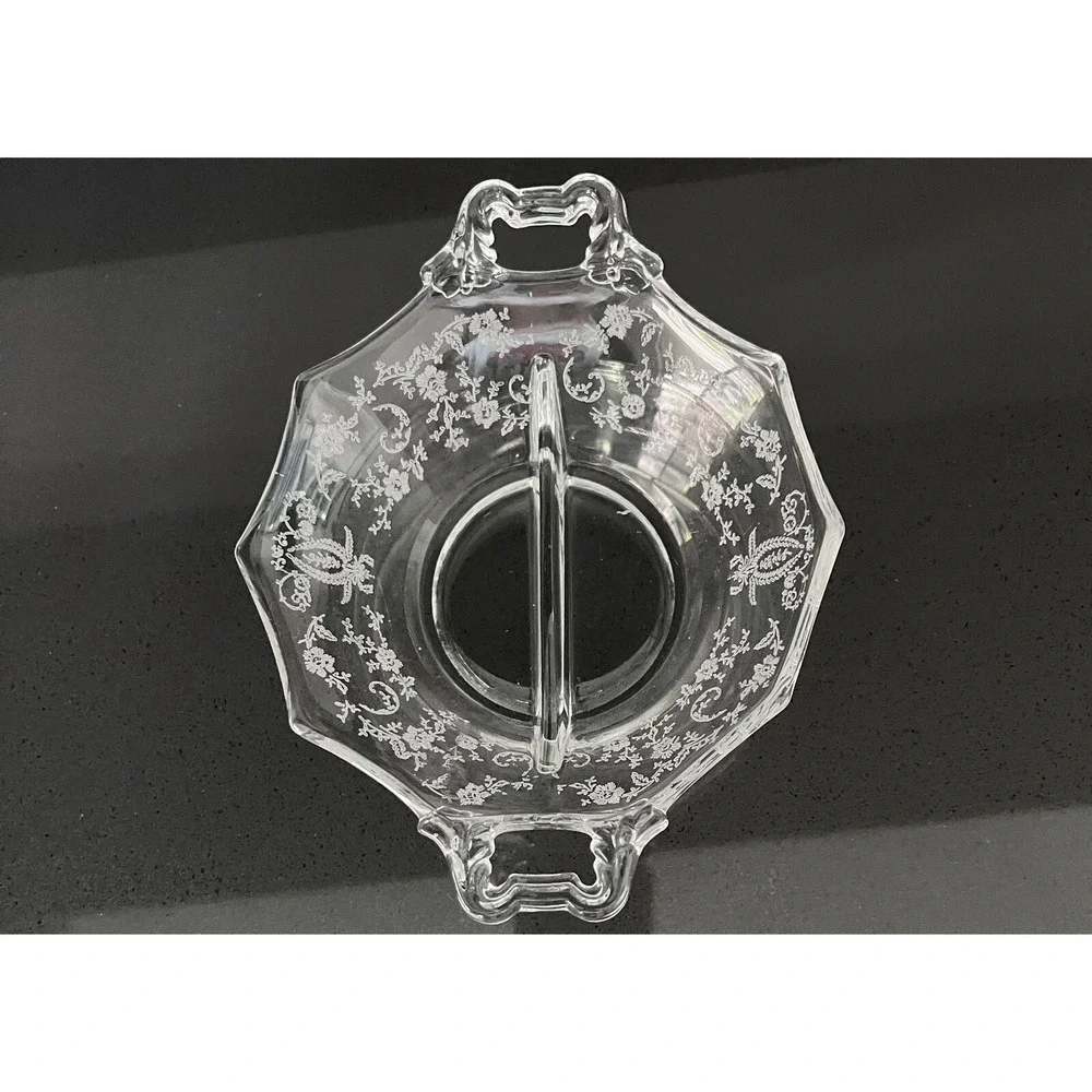 Vintage Fortoris Navarre‎ Clear Etched Glass Bowl Divided